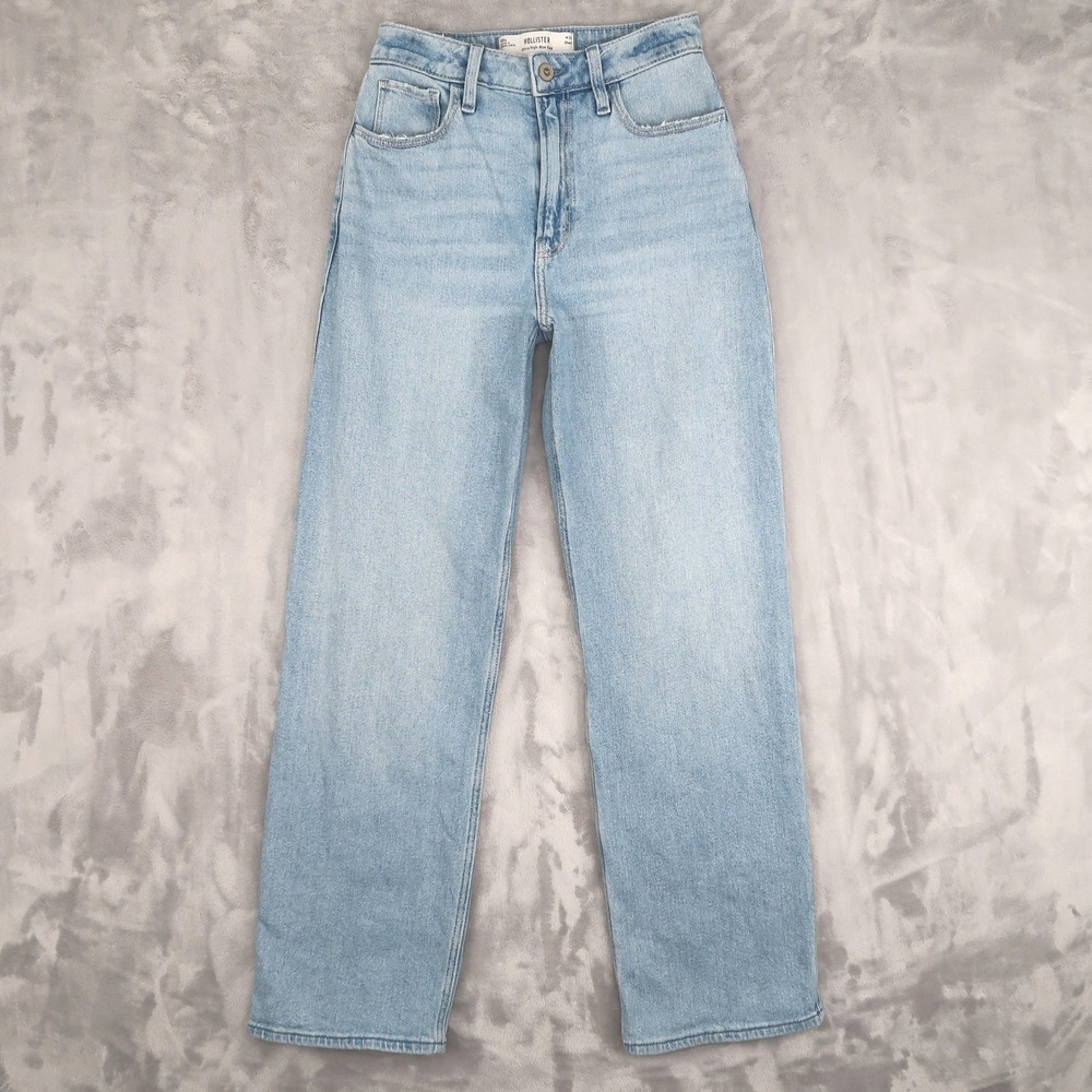 Hollister Jeans Women 00S w24 Short Light Wash Ultra High-Rise Dad Straight Leg